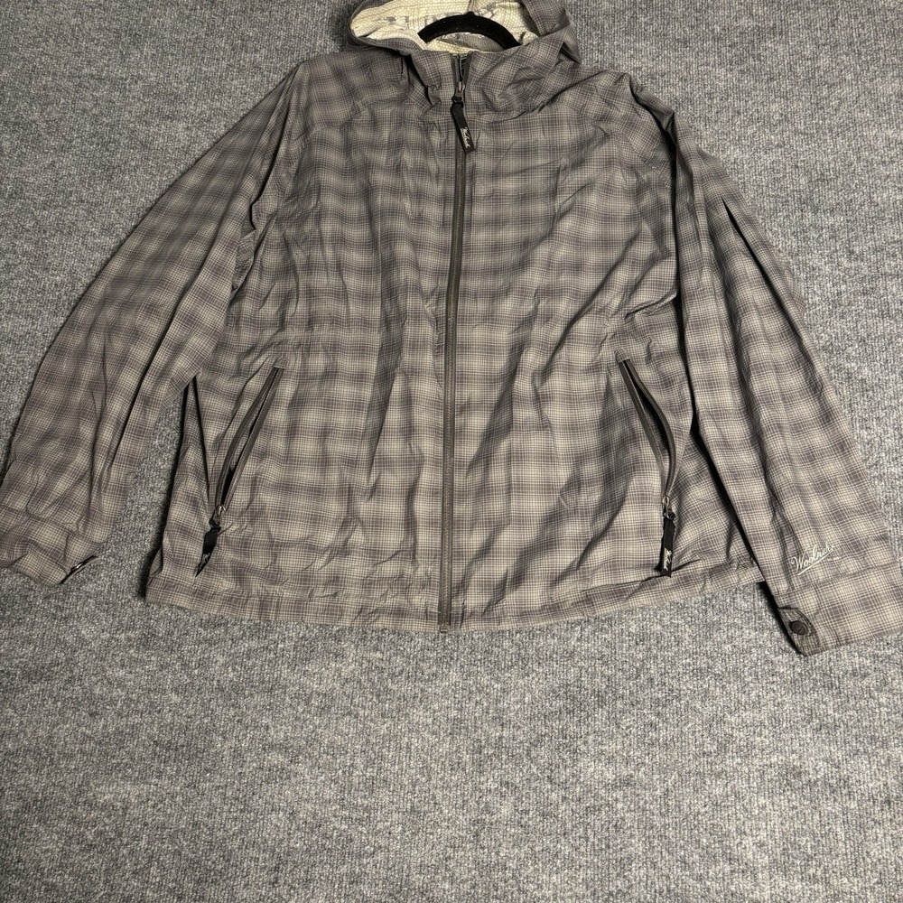 Woolrich Windbreaker Jacket Mens XL Slate Plaid Hooded Full Zip Outdoor Hiking